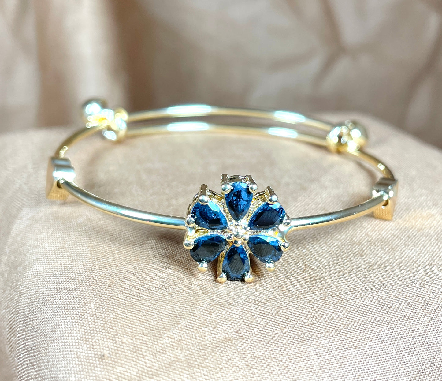 Radiant Navy Black Flower Bangle. "Stainless Steel"