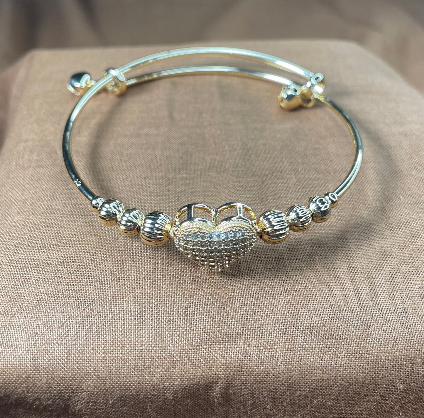 Radiant Golden Heart Bangle."Stainless Steel"