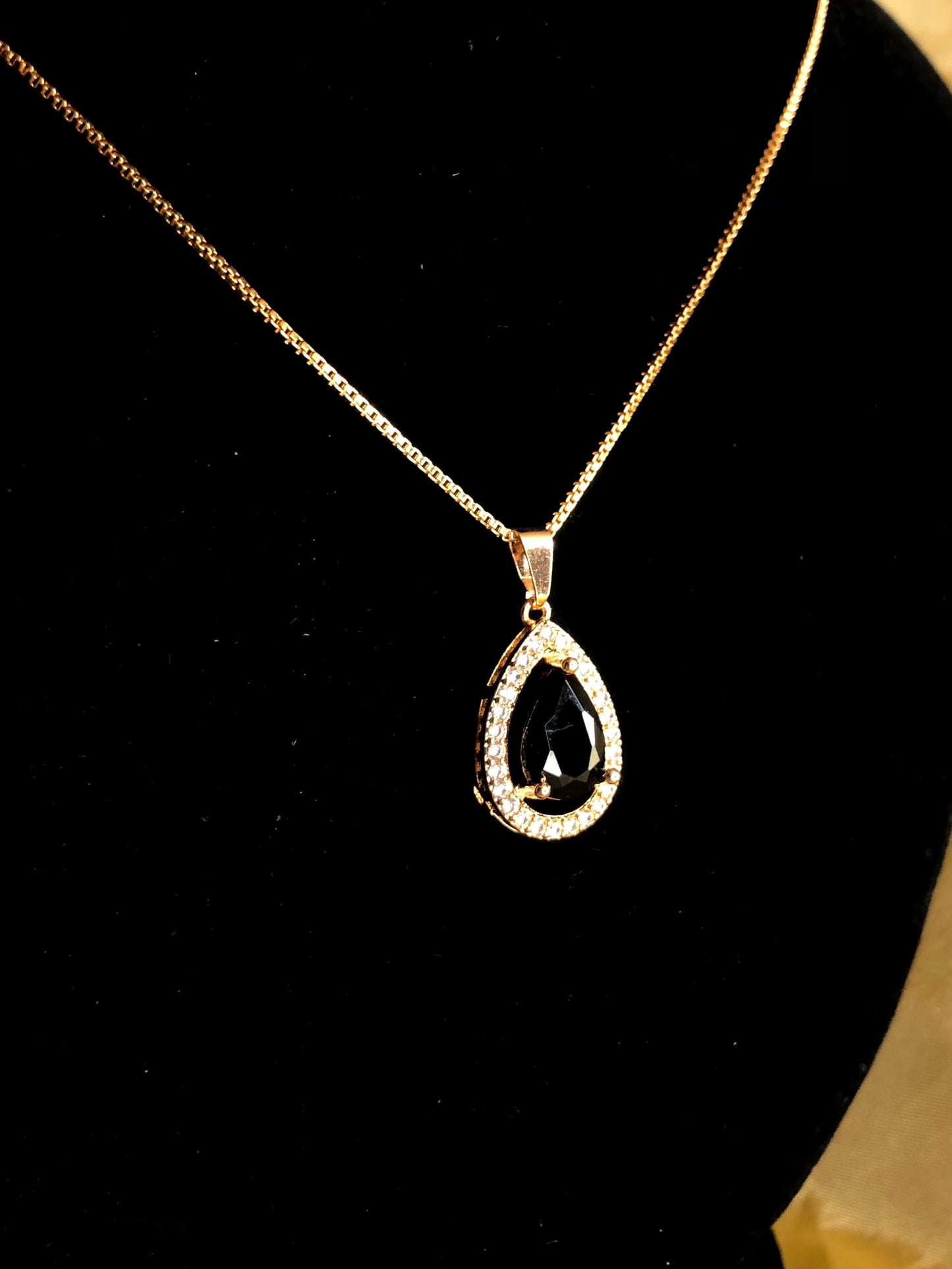 Black Crystal Teardrop Pendant Necklace