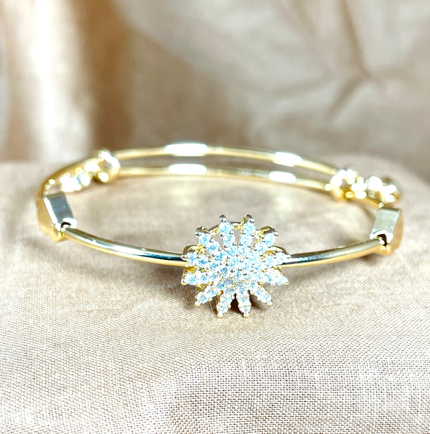 Radiant White Flower Bangle. "Stainless Steel"
