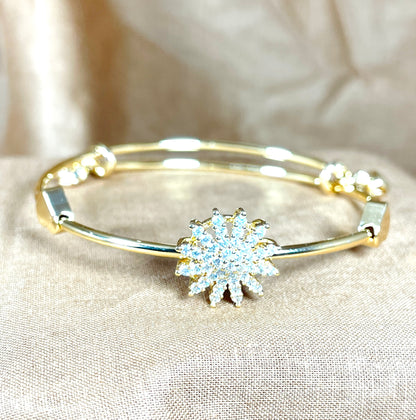 Radiant White Flower Bangle. "Stainless Steel"