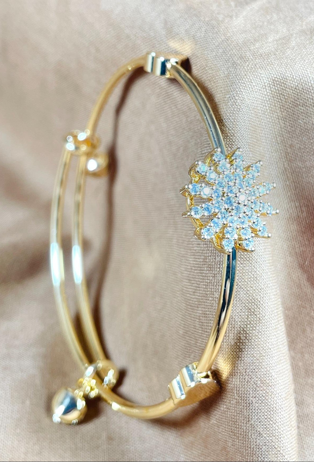 Radiant White Flower Bangle. "Stainless Steel"