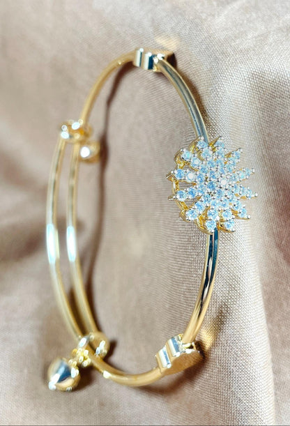 Radiant White Flower Bangle. "Stainless Steel"