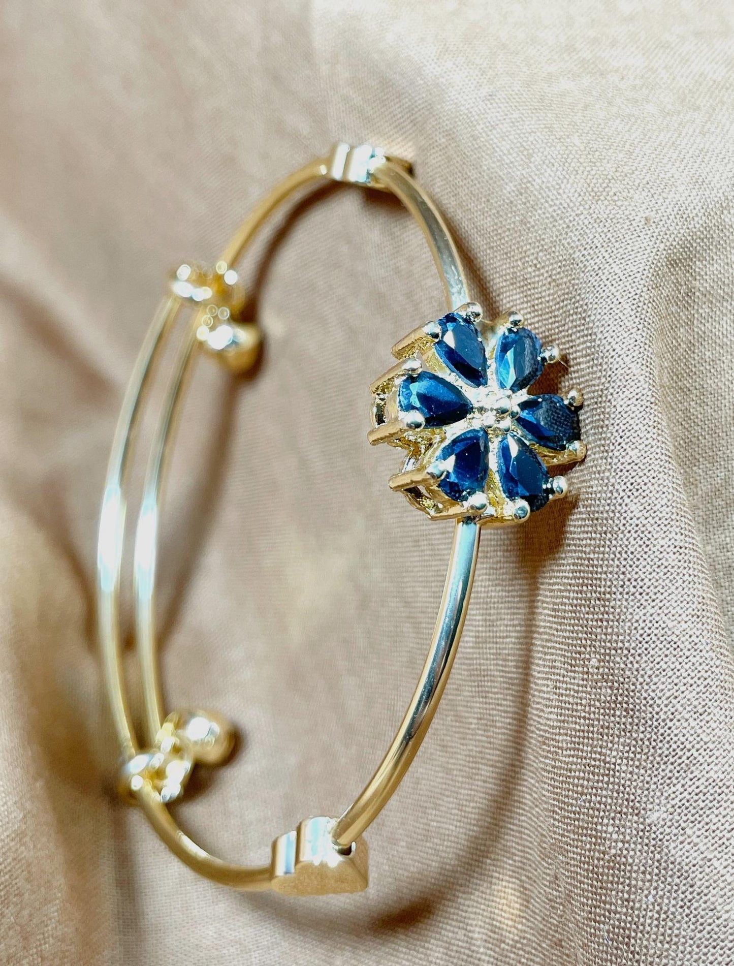 Radiant Navy Black Flower Bangle. "Stainless Steel"