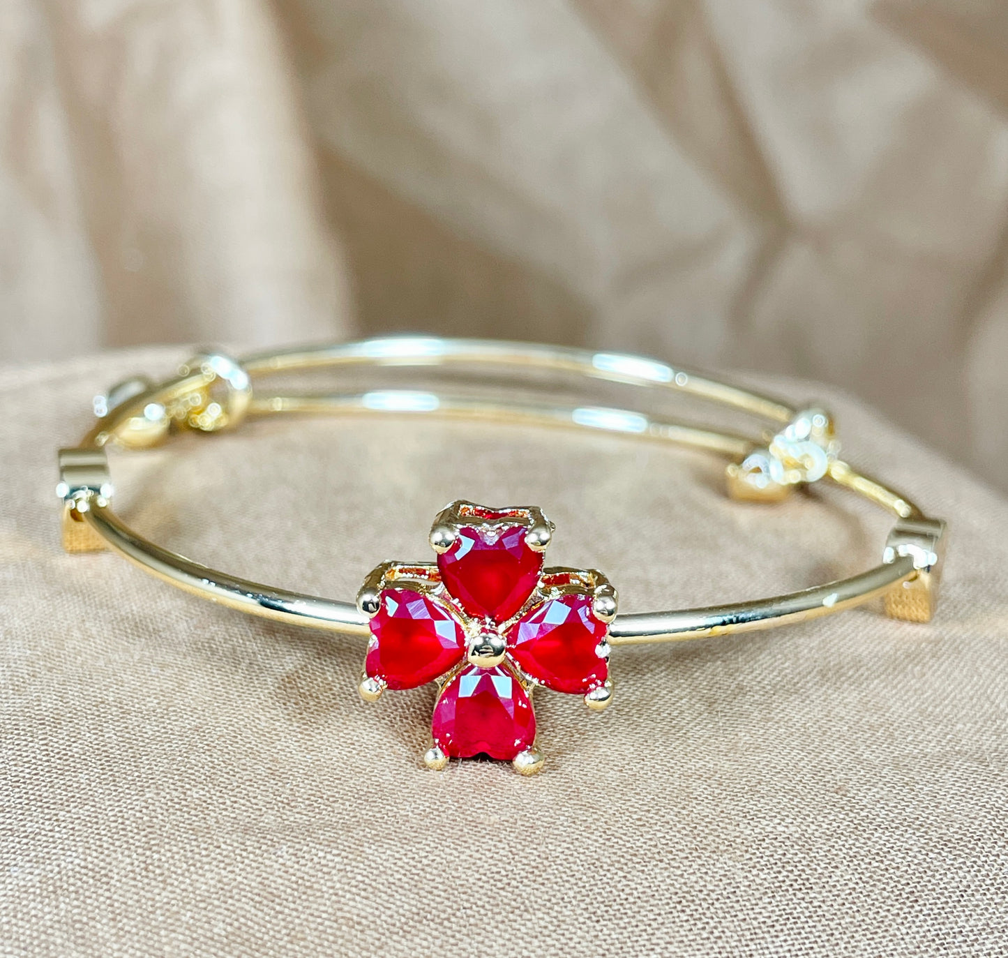 Radiant Red Flower Bangle. "Stainless Steel"