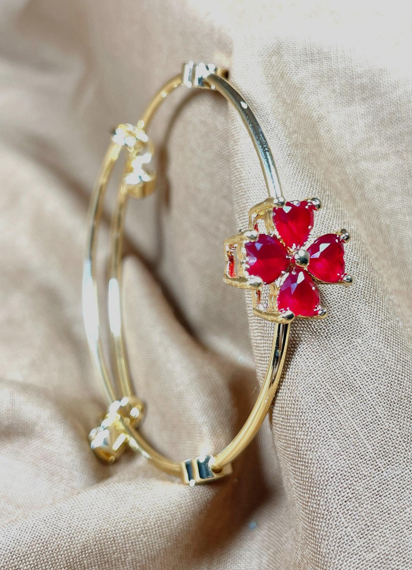 Radiant Red Flower Bangle. "Stainless Steel"