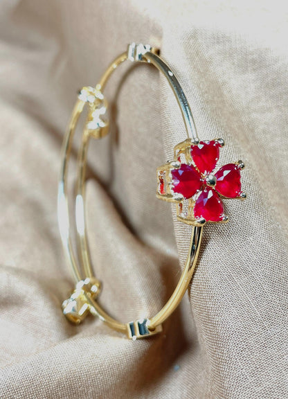 Radiant Red Flower Bangle. "Stainless Steel"