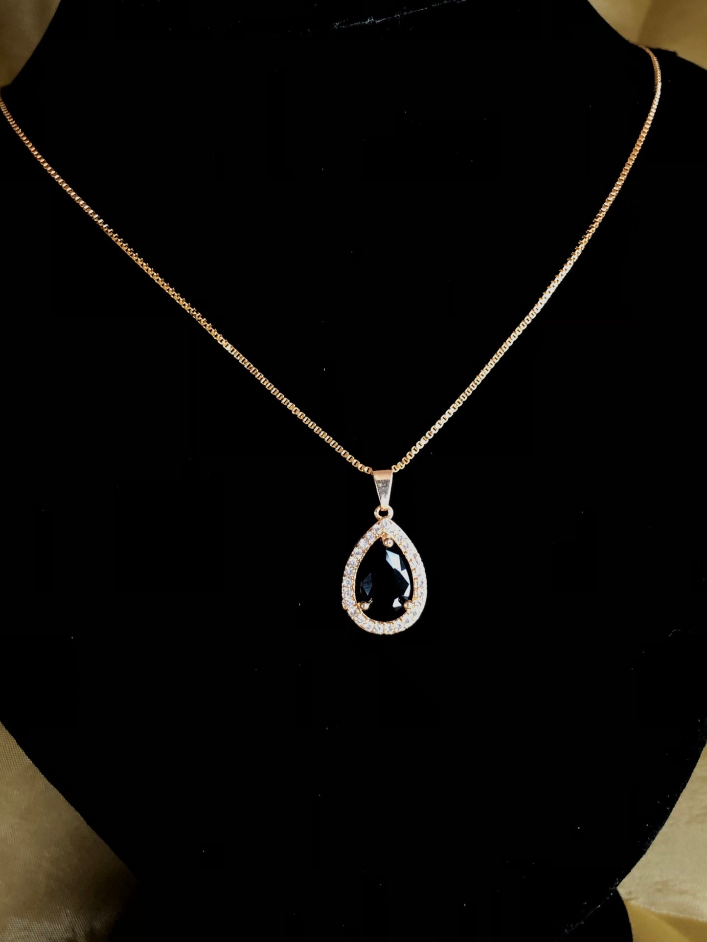 Black Crystal Teardrop Pendant Necklace
