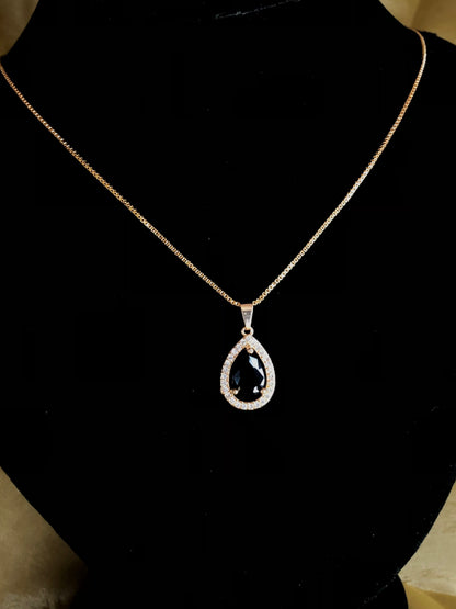 Black Crystal Teardrop Pendant Necklace