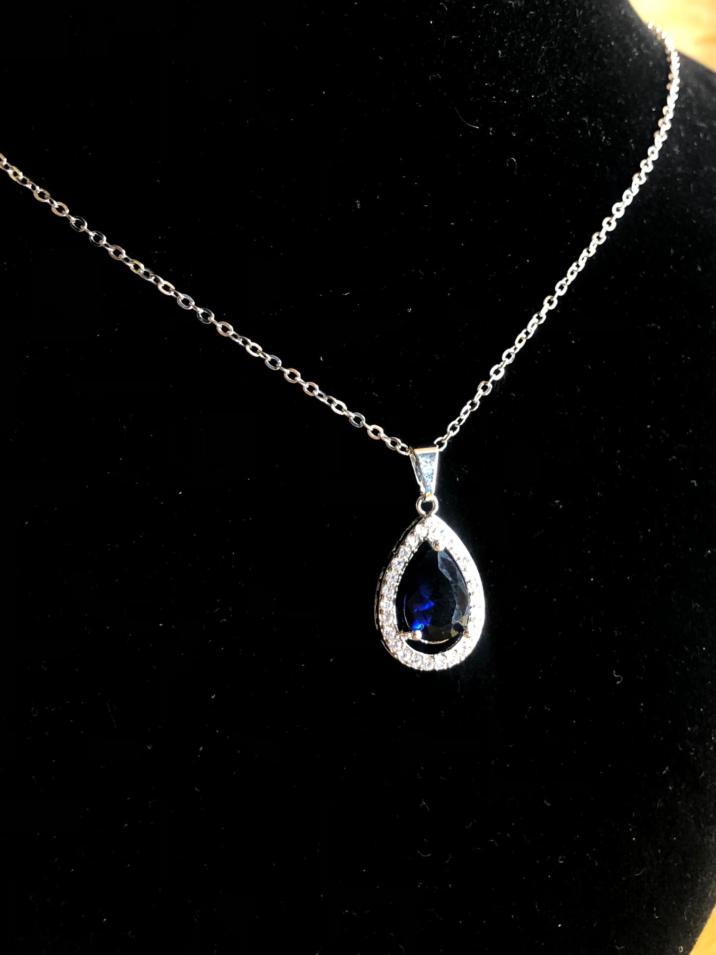Blue Sapphire Teardrop Pendant Necklace