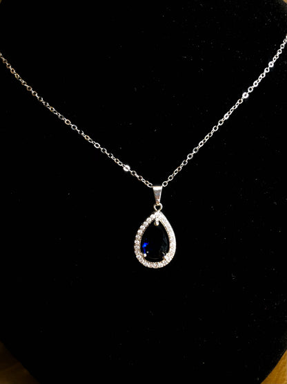 Blue Sapphire Teardrop Pendant Necklace